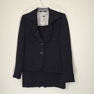 Tahari Black Suit with Ruffle Detail Jacket, Size 6